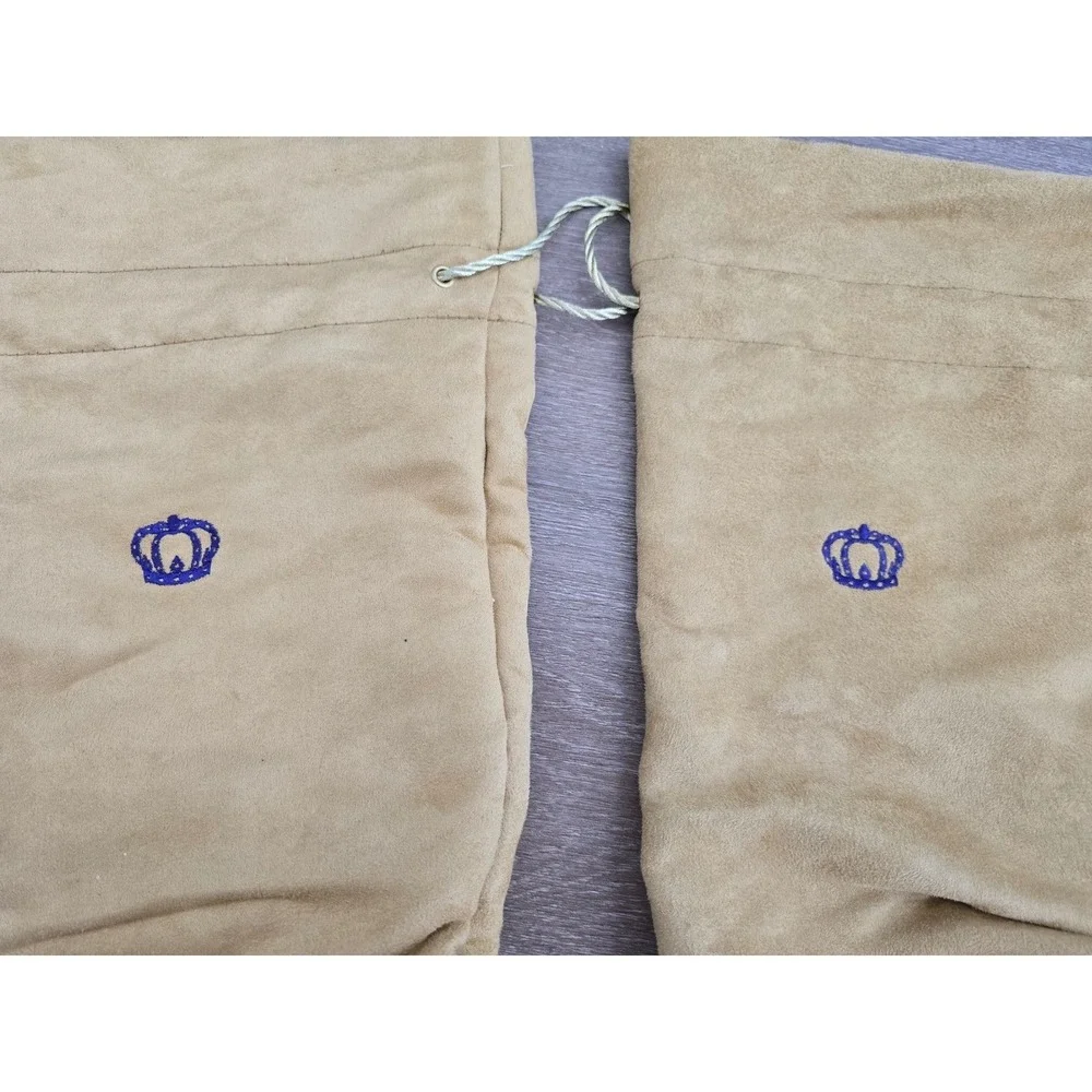 Lot of 2 Tan Faux Suede Drawstring Dust Bags Crown Royale 7.5x12‎